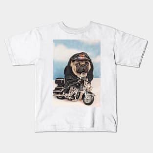 Pug Dog Biker Motorcycle Kids T-Shirt